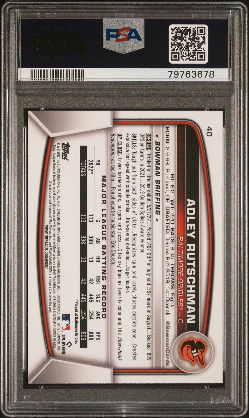2023 Bowman Mega Box Chrome 40 Adley Rutschman PSA 10