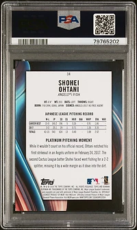 2018 Bowman Platinum 34 Shohei Ohtani With Glove PSA 9
