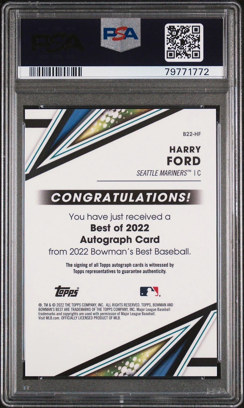 2022 Bowman's Best Best Of 2022 Autographs B22hf Harry Ford PSA 10