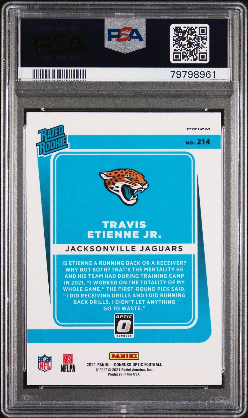 2021 Panini Donruss Optic 214 Travis Etienne Jr. Pink PSA 9