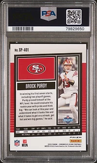 2022 Panini Chronicles Score Premium Rookies Update Sp401 Brock Purdy Silver PSA
