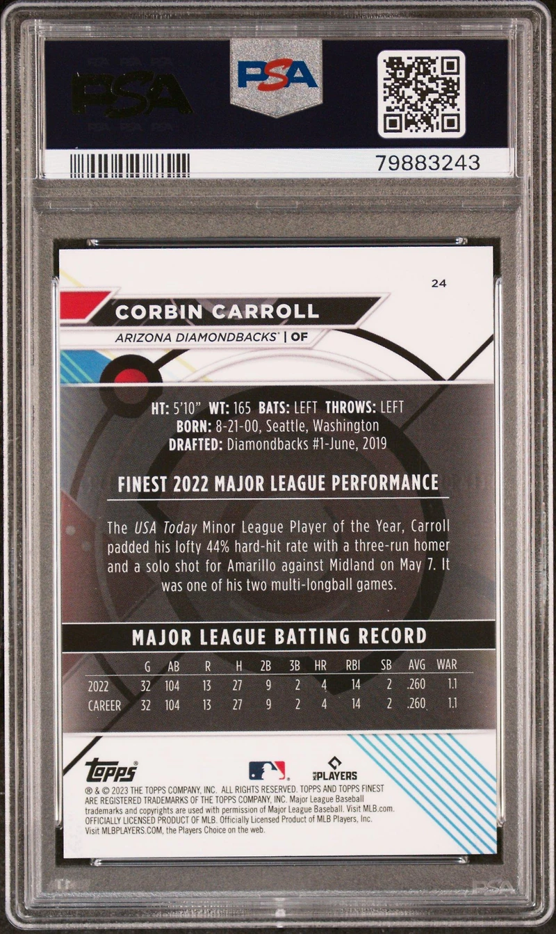 2023 Topps Finest 24 Corbin Carroll Green Lava PSA 10