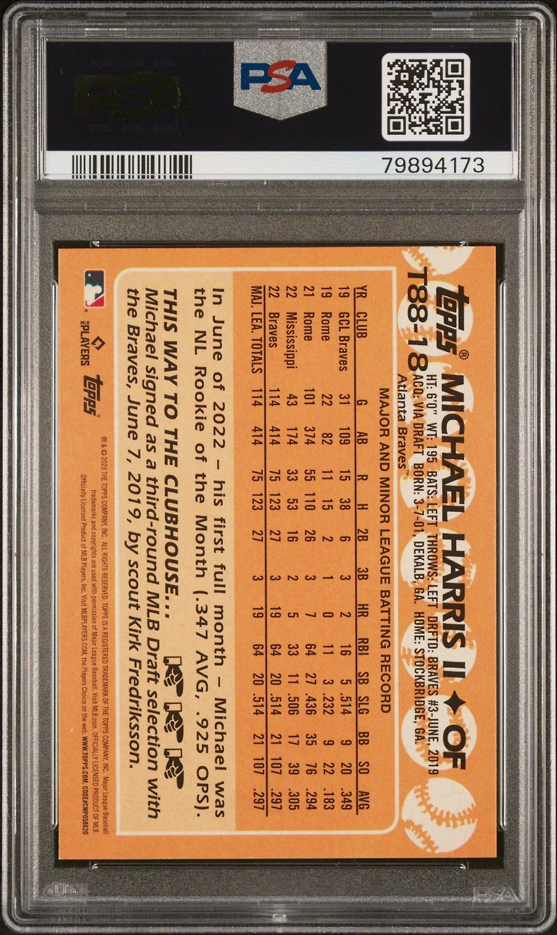2023 Topps 1988 Topps Baseball T8818 Michael Harris Ii PSA 9