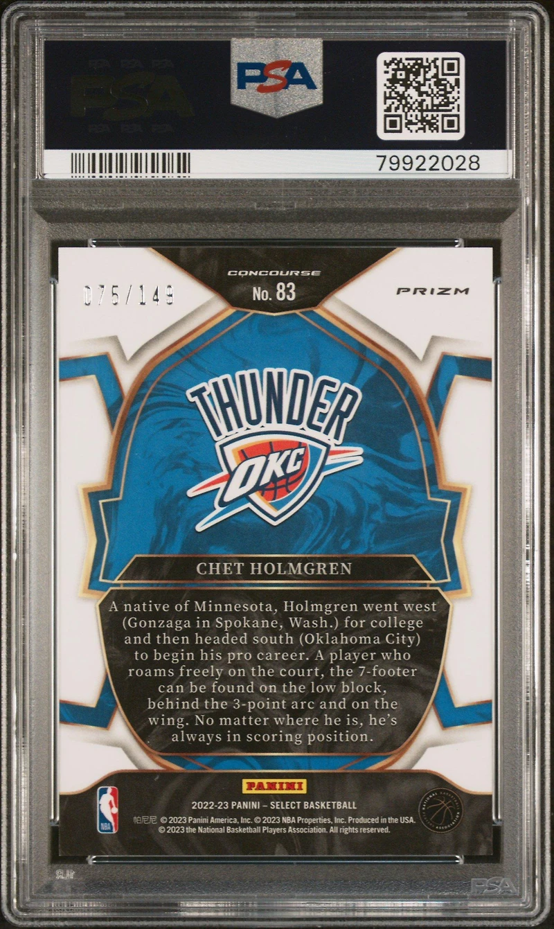 2022 Panini Select 83 Chet Holmgren PSA 10