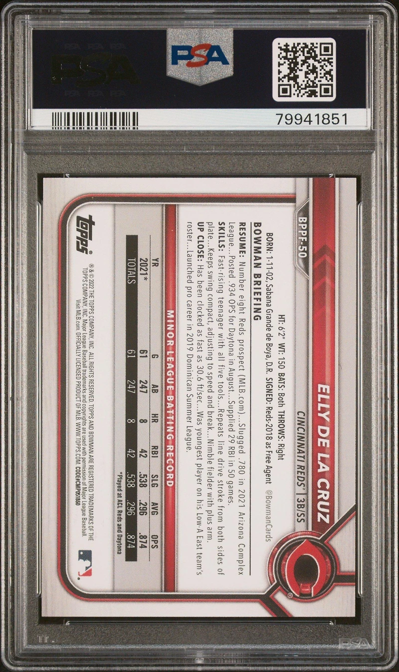 2022 Bowman 1st Edition Bppf50 Elly De La Cruz PSA