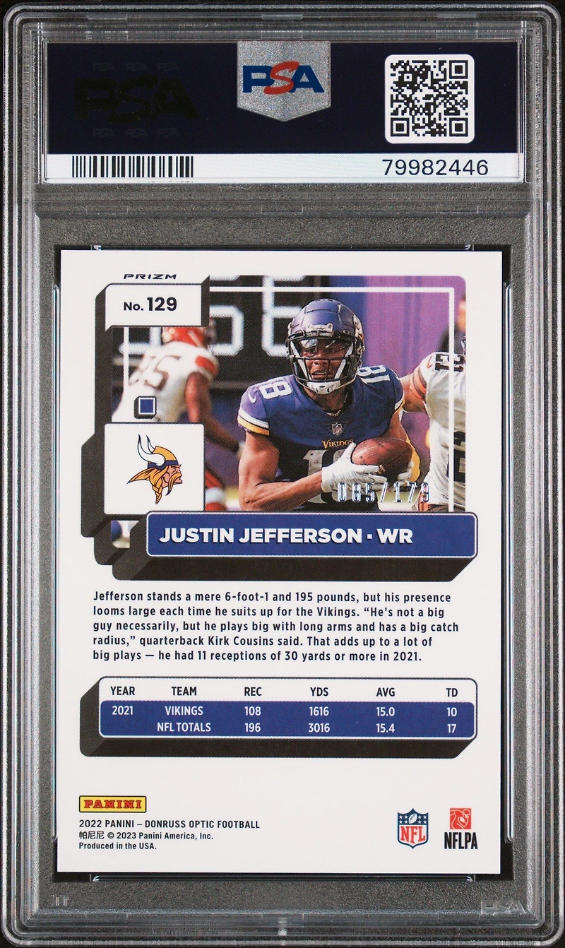 2022 Panini Donruss Optic 129 Justin Jefferson Blue PSA 10