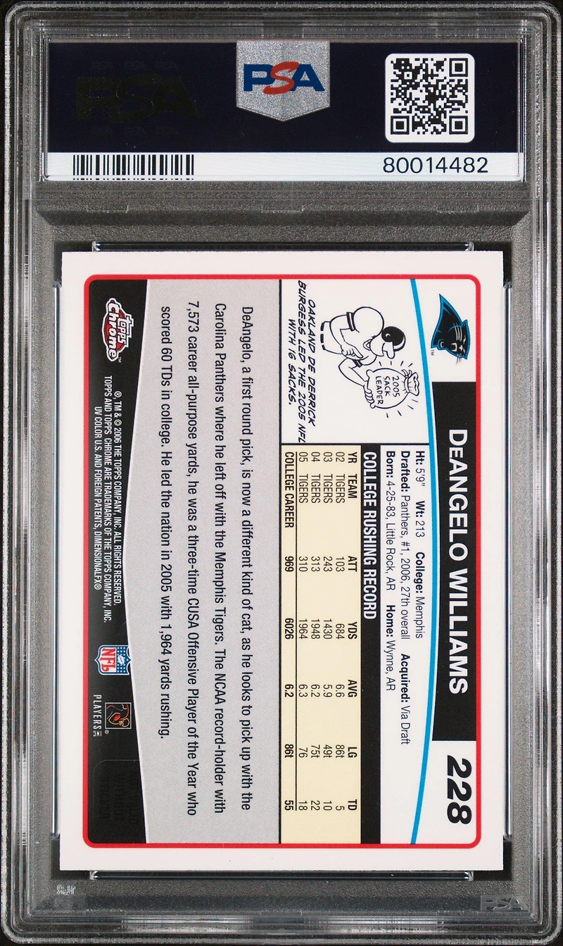 2006 Topps Chrome 228 Deangelo Williams PSA 8