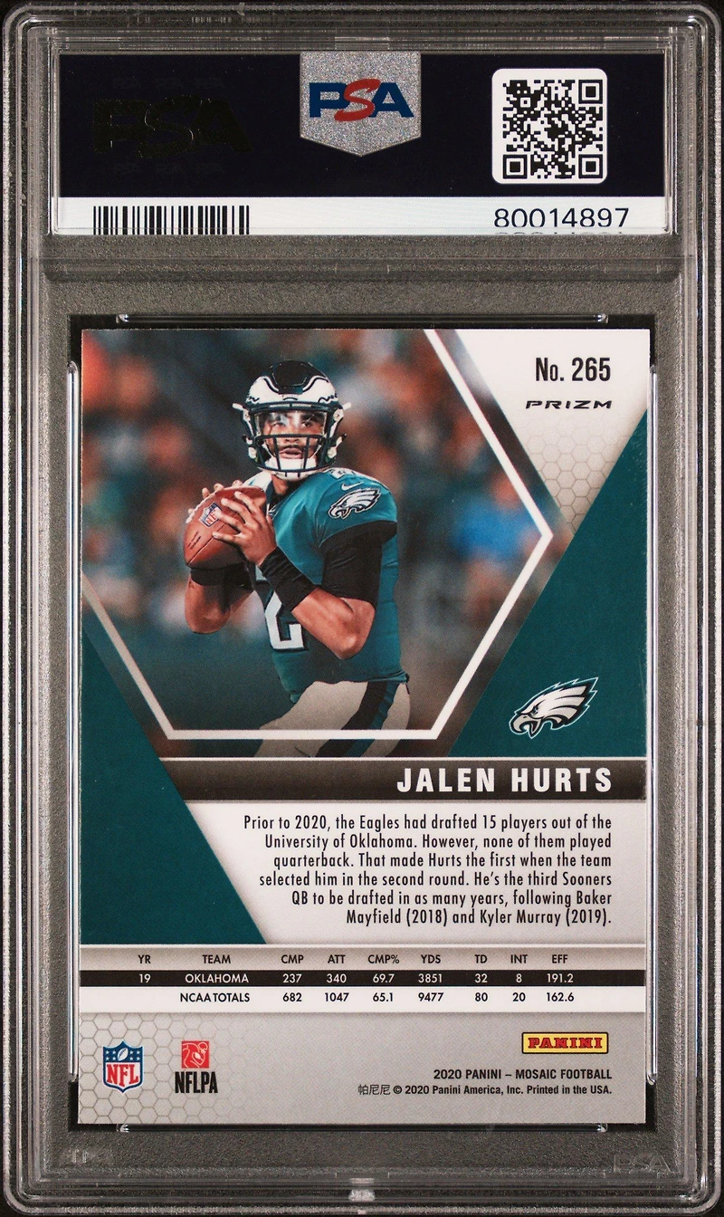 2020 Panini Mosaic 265 Jalen Hurts Reactive Orange PSA 10