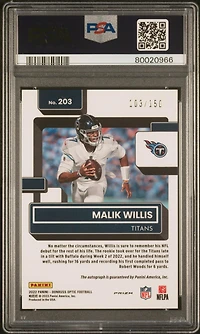 2022 Panini Donruss Optic 203 Malik Willis Autograph PSA 10
