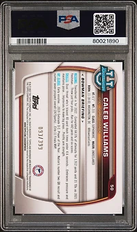 2022 Bowman University Chrome Prospects 50 Caleb Williams Purple Mini Diamond Refractor PSA 10
