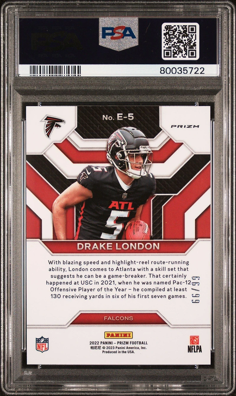 2022 Panini Prizm Emergent E5 Drake London Blue Ice PSA 10
