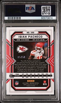 2022 Panini Obsidian 168 Isiah Pacheco Electric Etch Green PSA 9