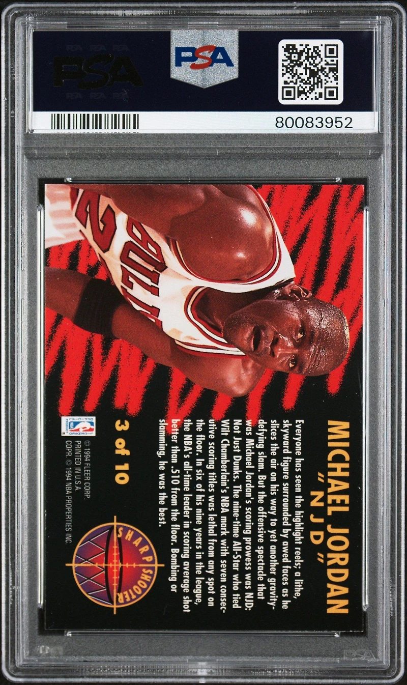 1993 Fleer Sharpshooter 3 Michael Jordan PSA 8