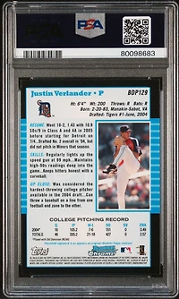 2005 Bowman Chrome Draft Picks 129 Justin Verlander PSA 9