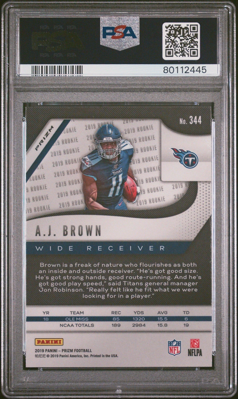 2019 Panini Prizm 344 A.j. Brown Green Prizm PSA 10