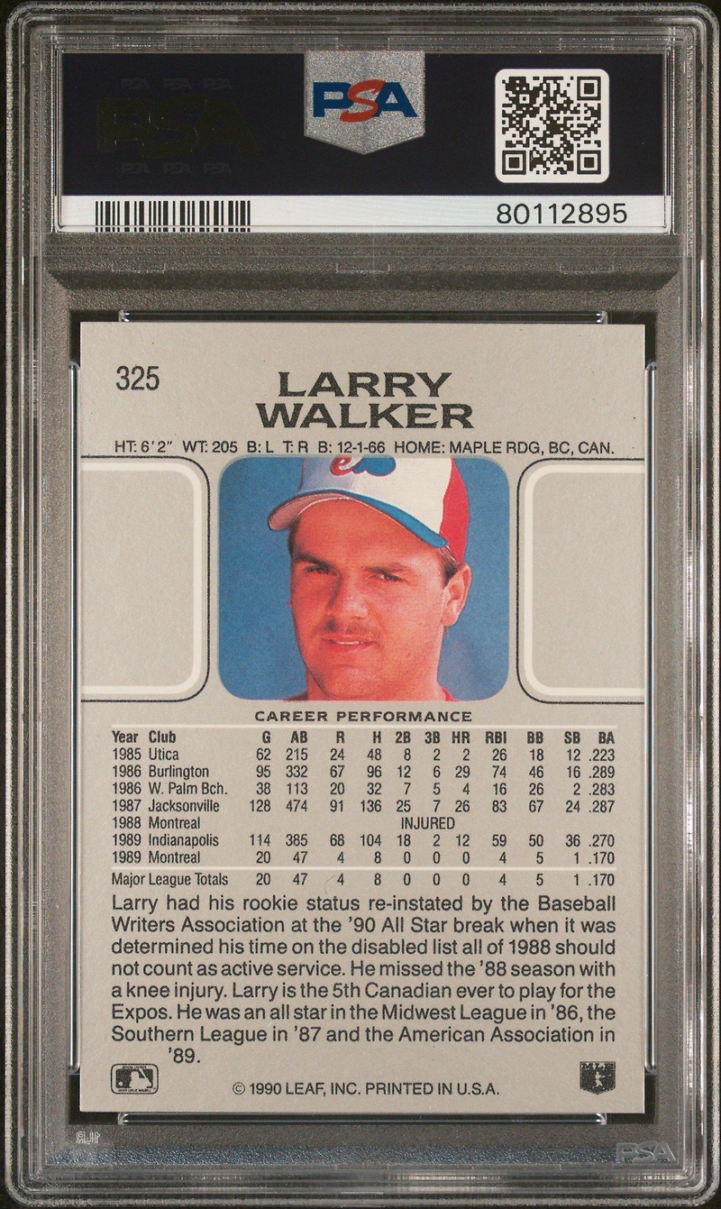 1990 Leaf 325 Larry Walker PSA 10