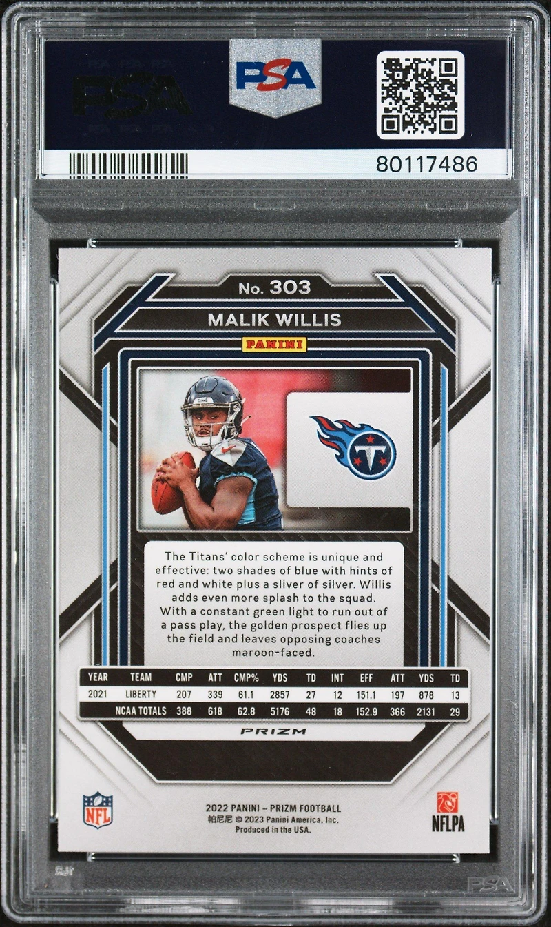 2022 Panini Prizm 303 Malik Willis Green Ice PSA 9
