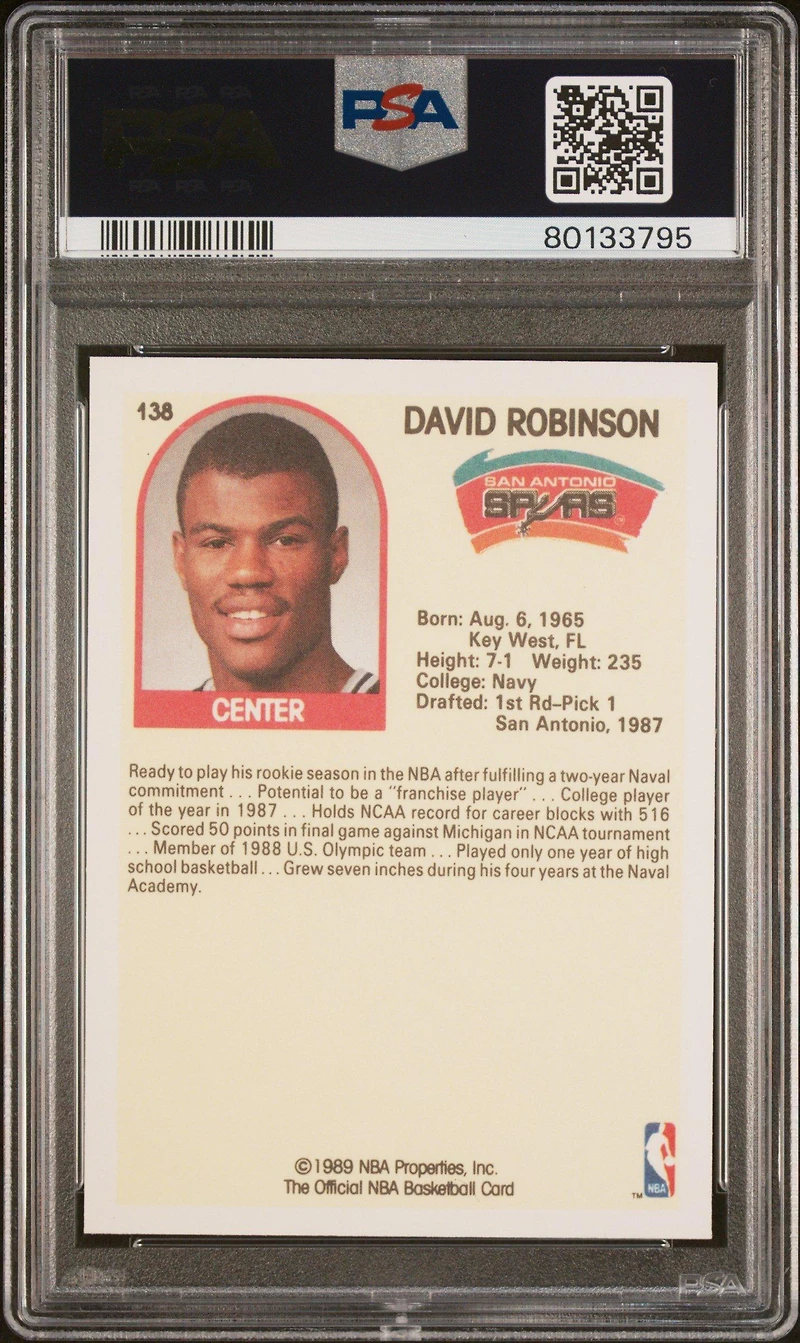 1989 Hoops 138 David Robinson PSA