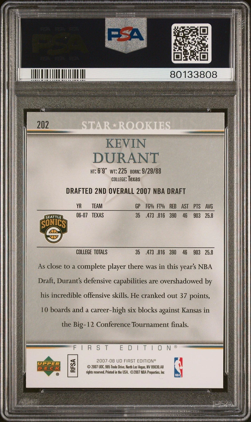 2007 Upper Deck First Edition 202 Kevin Durant PSA 8