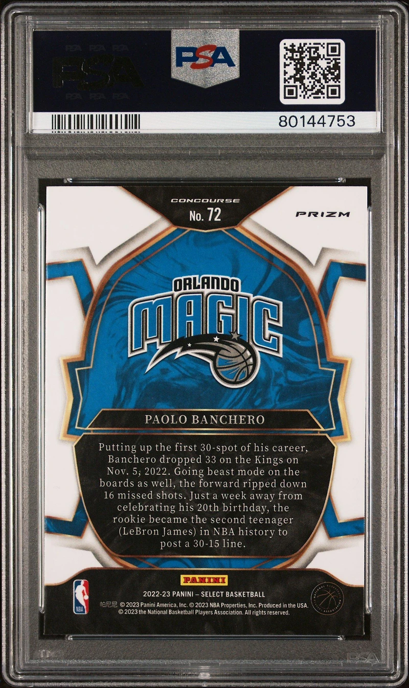 2022 Panini Select 72 Paolo Banchero Red Cracked Ice PSA 10