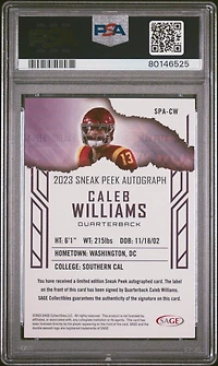 2023 Sage High Series Sneak Peek Autographs Spacw Caleb Williams Gold PSA 10