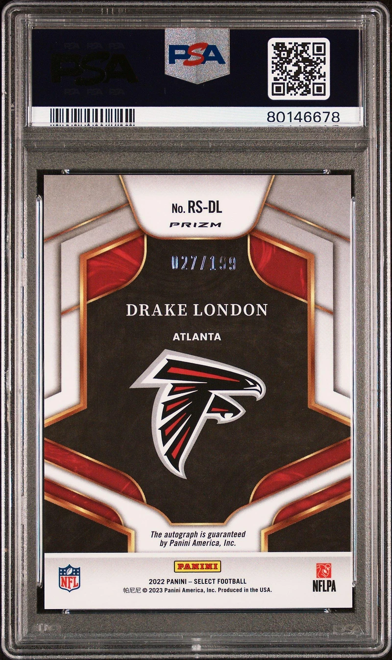 2022 Panini Select Rookie Signatures Rsdl Drake London PSA 10