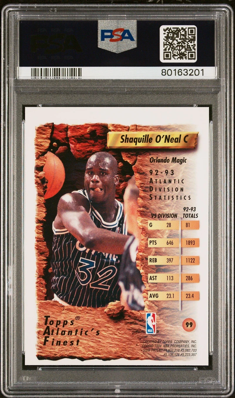 1993 Finest 99 Shaquille O'neal Refractor PSA 8
