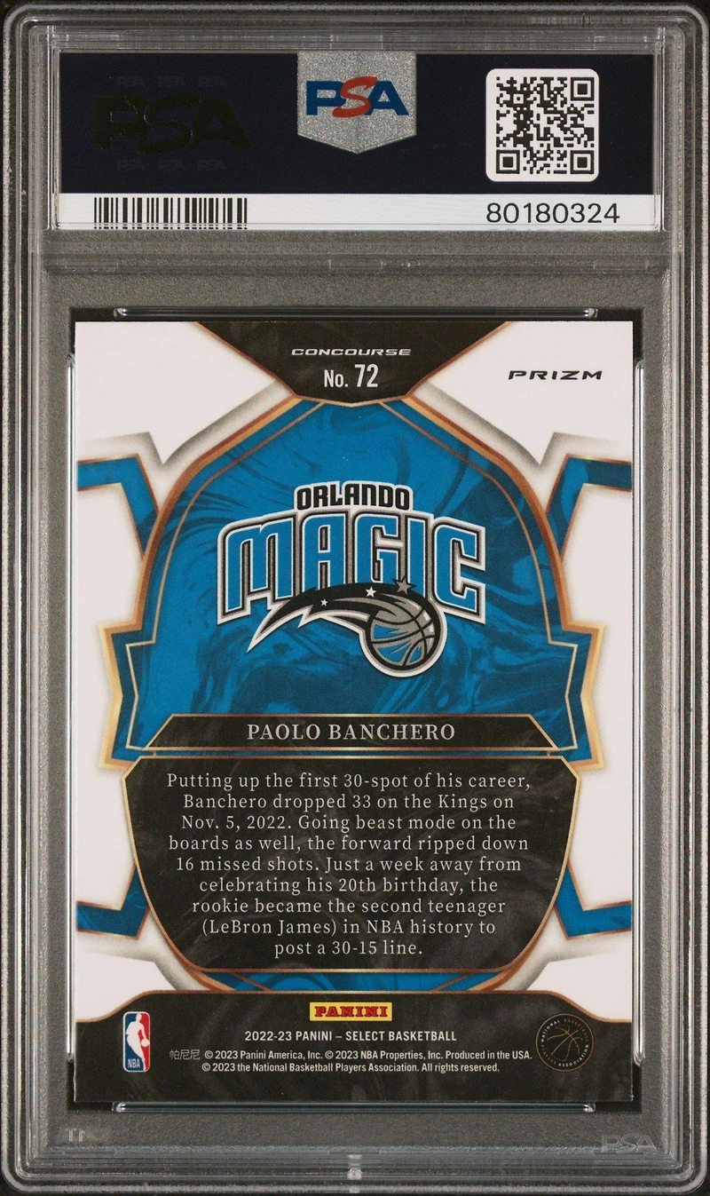 2022 Panini Select 72 Paolo Banchero PSA 10