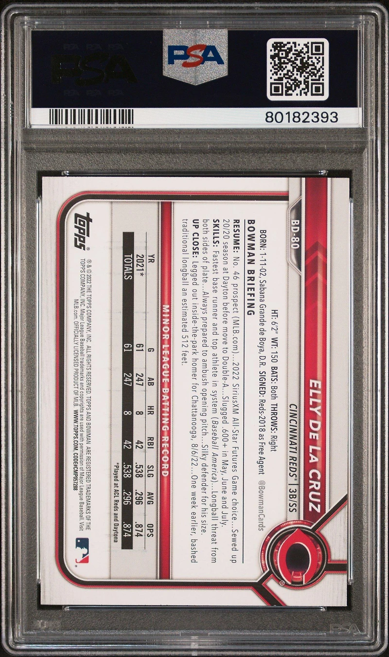 2022 Bowman Draft Bd80 Elly De La Cruz PSA 10
