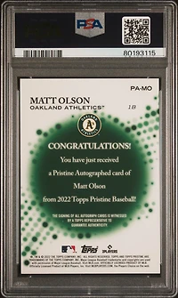 2022 Topps Pristine Pristine Autographs Pa-mo Matt Olson PSA 10