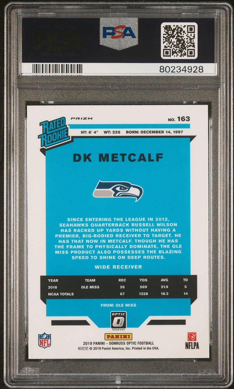 2019 Panini Donruss Optic 163 Dk Metcalf Red/yellow PSA 10