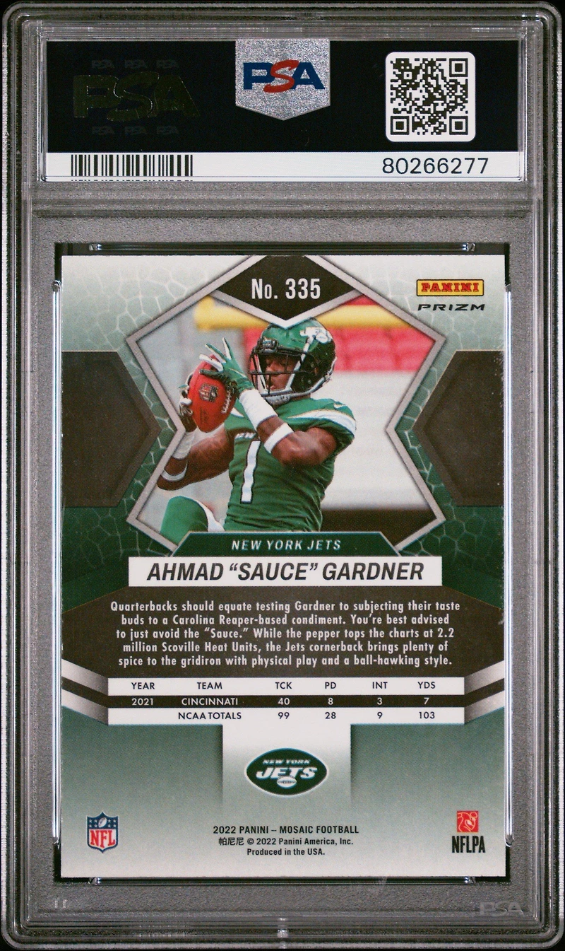 2022 Panini Mosaic 335 Ahmad "sauce" Gardner Red Sparkle PSA 10