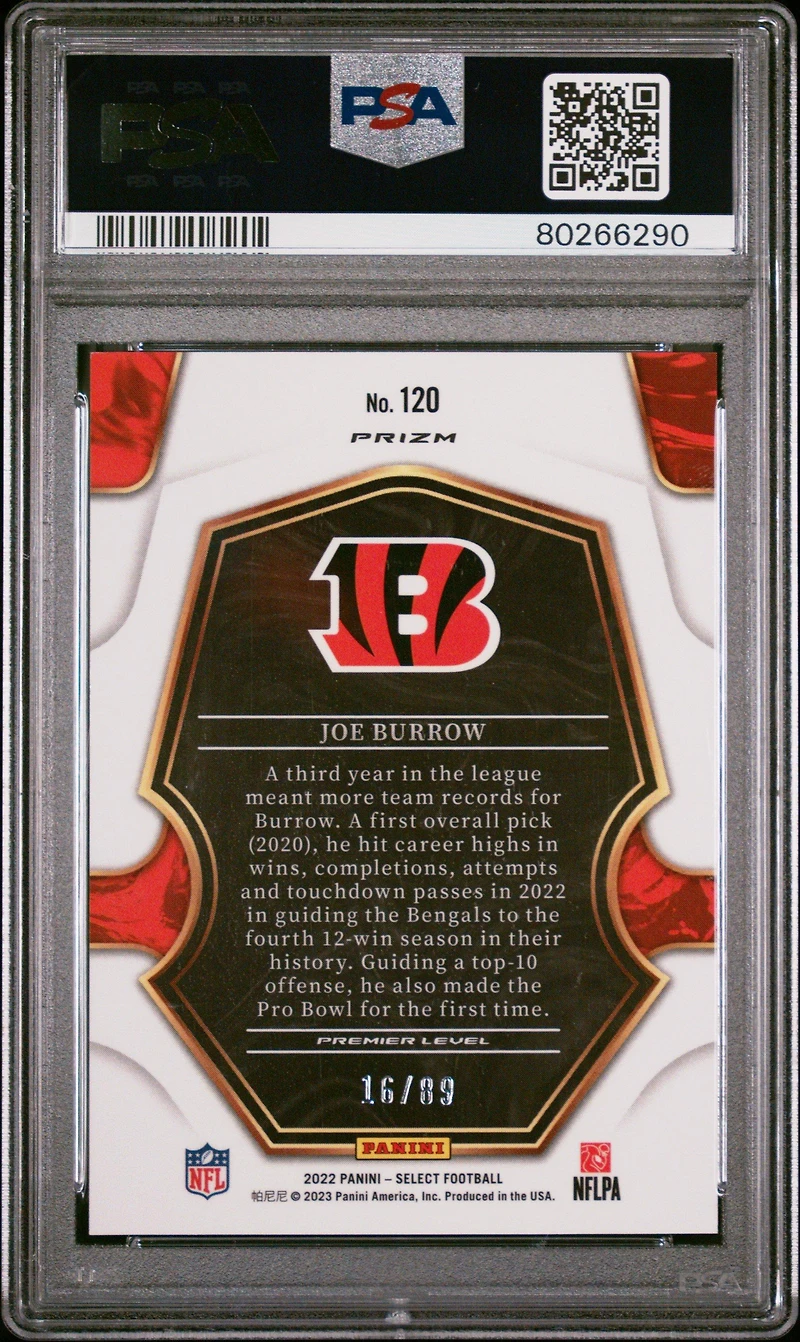2022 Panini Select 120 Joe Burrow Dragon Scale Prizm PSA 10
