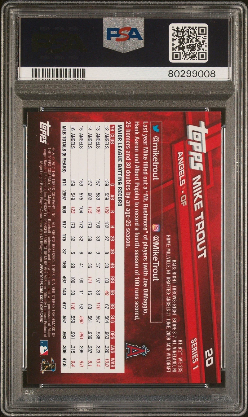 2017 Topps 20 Mike Trout Holding Bat PSA 10