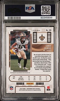 2022 Panini Contenders Optic 109 Chris Olave Autograph-silver PSA 10