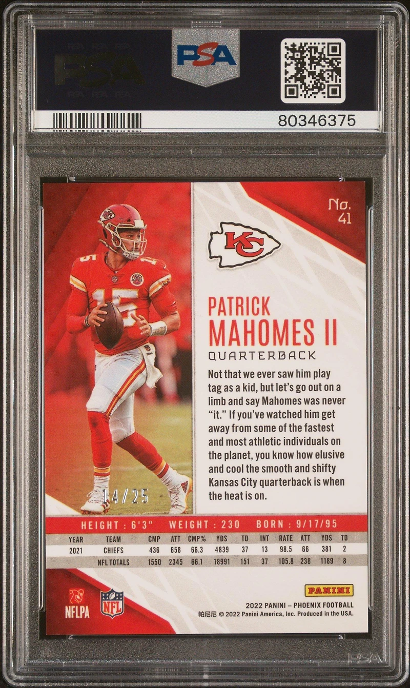 2022 Panini Phoenix 41 Patrick Mahomes Ii Green PSA 10
