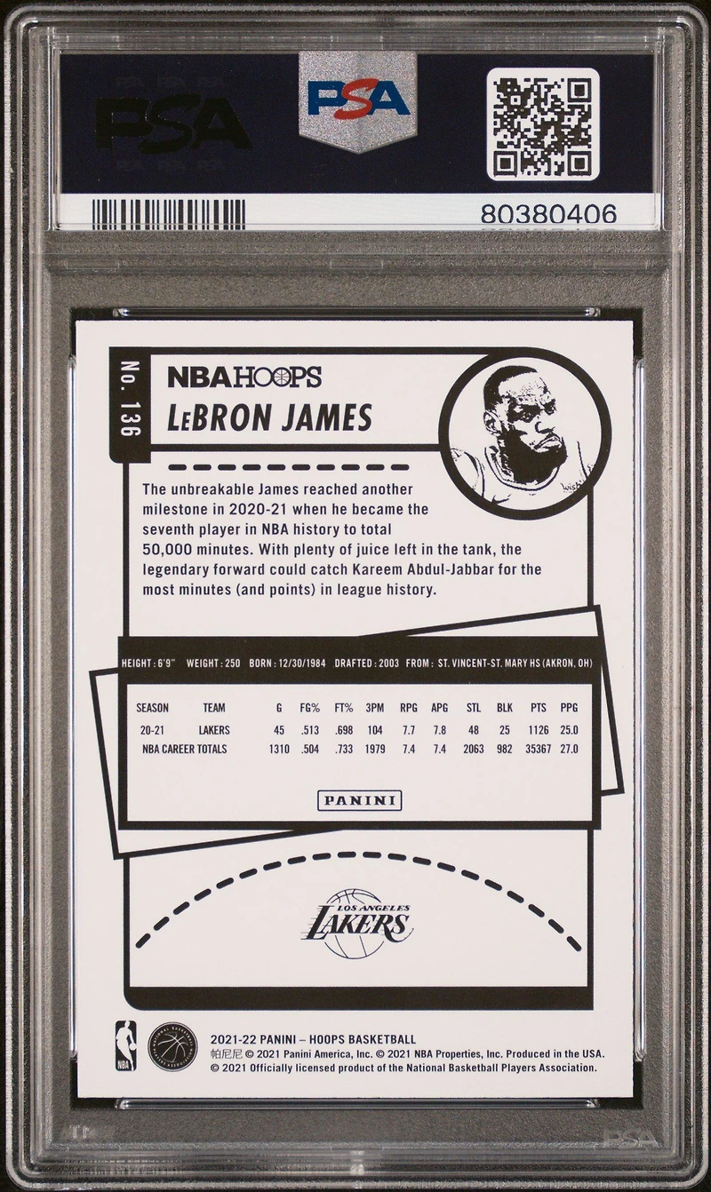 2021 Panini Nba Hoops 136 Lebron James Anniversary Edition PSA 9