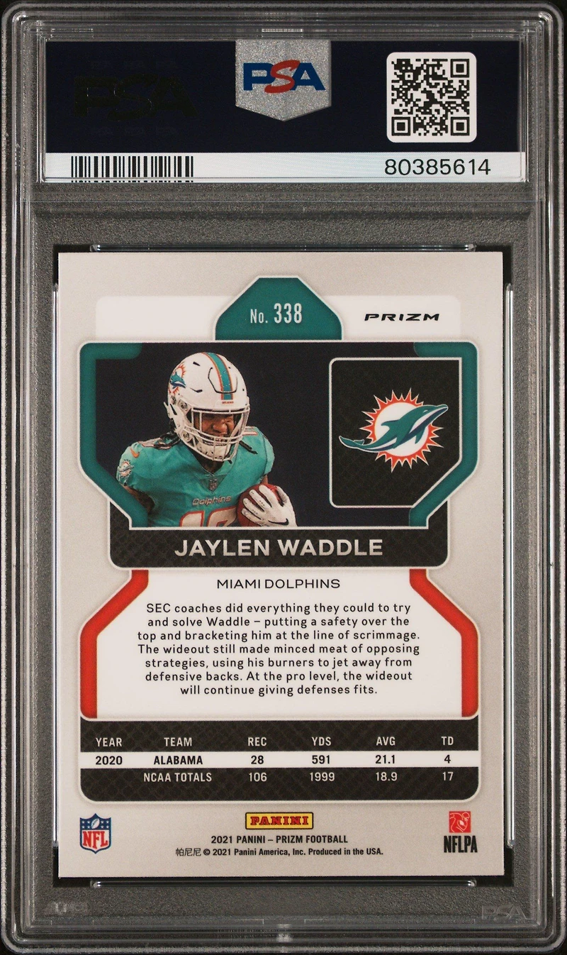 2021 Panini Prizm 338 Jaylen Waddle Lazer Prizm PSA 10