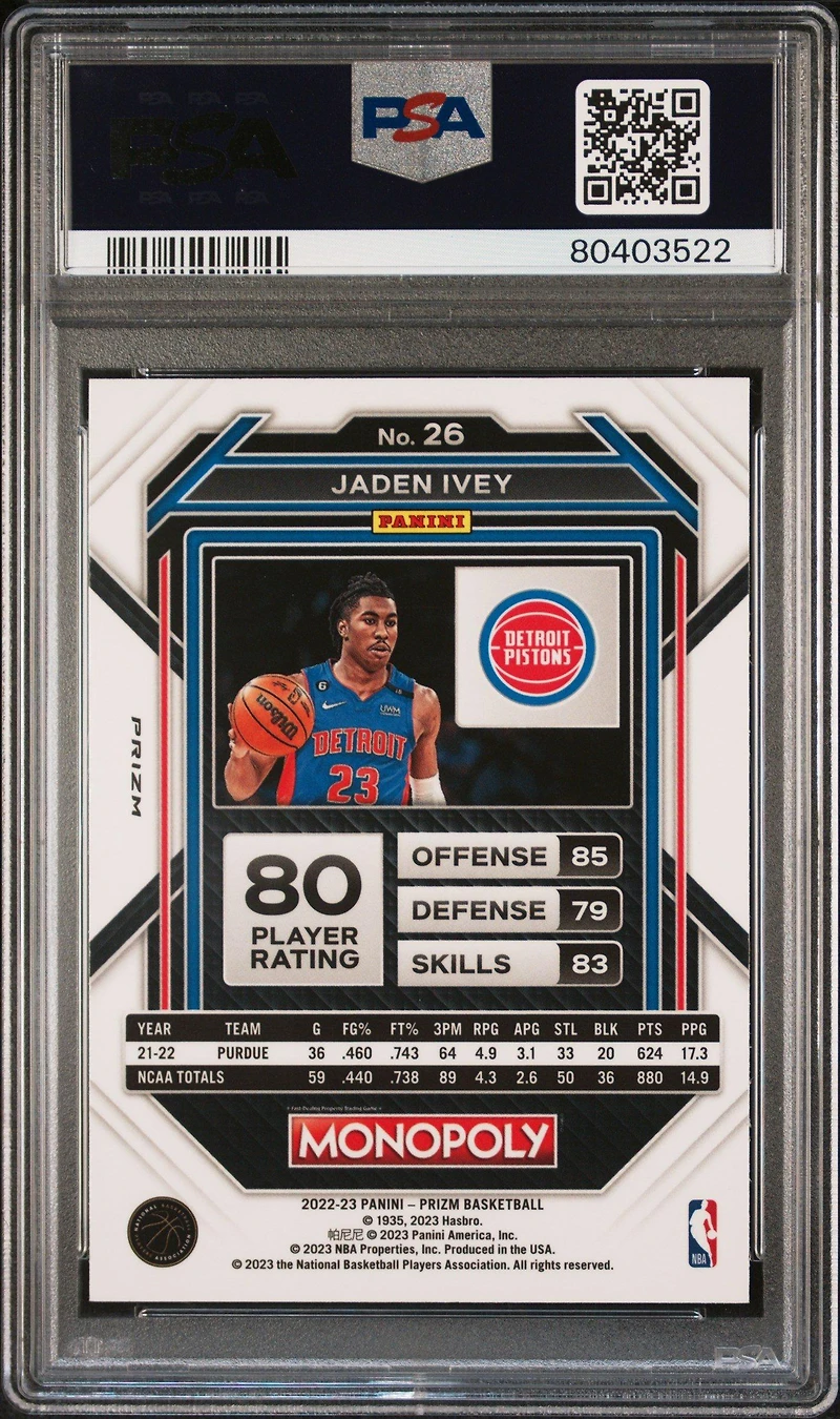 2022 Panini Prizm Monopoly 26 Jaden Ivey Go Space PSA 10