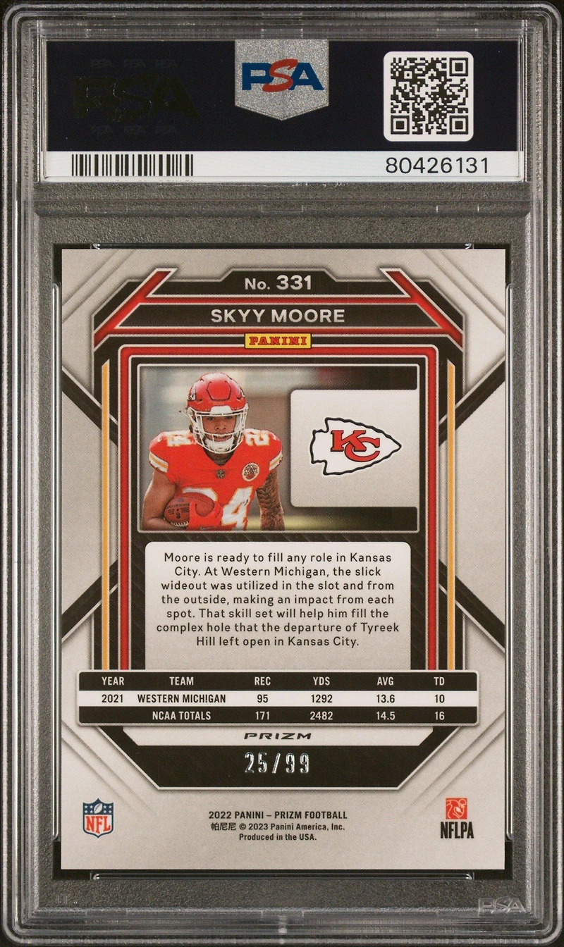 2022 Panini Prizm 331 Skyy Moore Blue Ice PSA 10