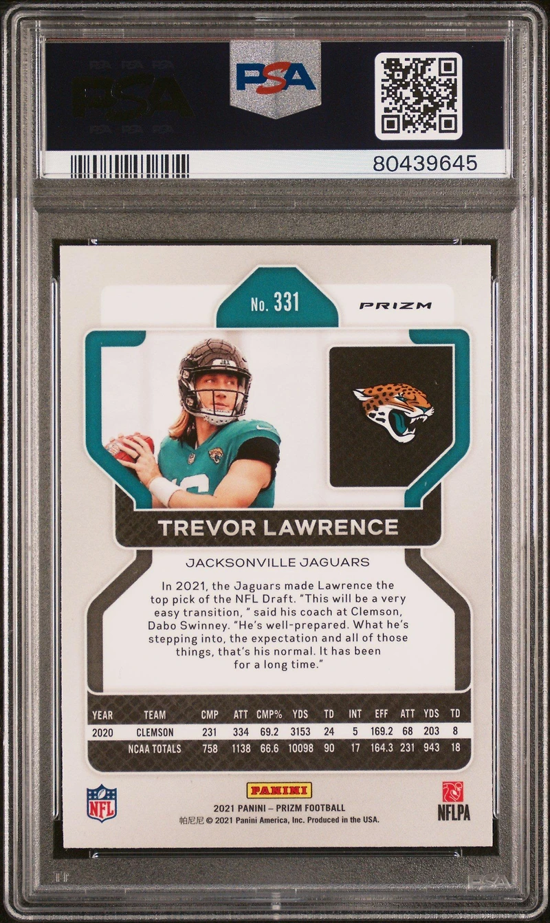 2021 Panini Prizm 331 Trevor Lawrence Neon Green Pulsar PSA 9