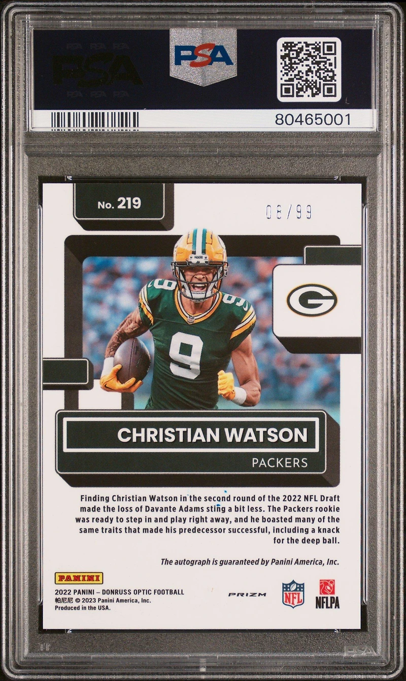 2022 Panini Donruss Optic 219 Christian Watson PSA 9