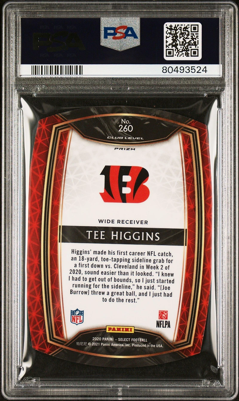 2020 Panini Select 260 Tee Higgins Die-cut Light Blue Prizm PSA 9