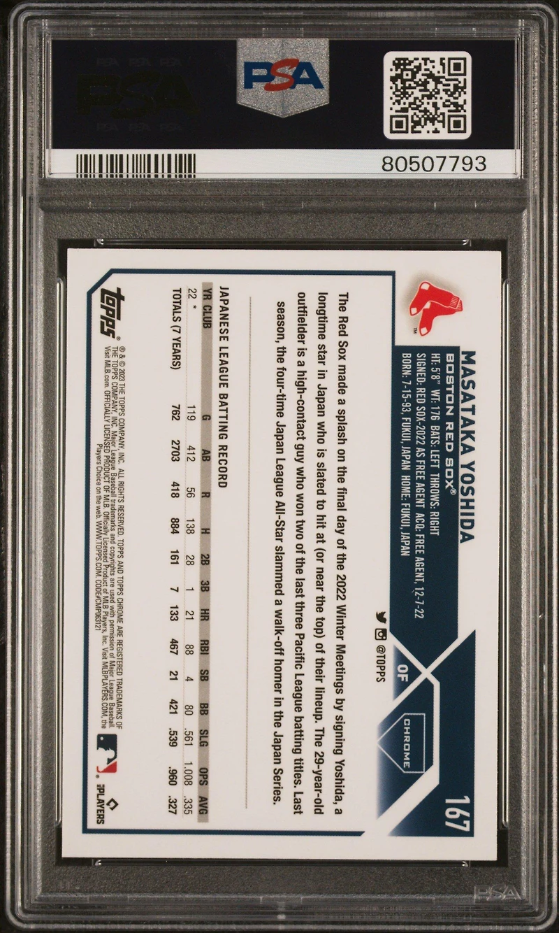 2023 Topps Chrome 167 Masataka Yoshida PSA 10