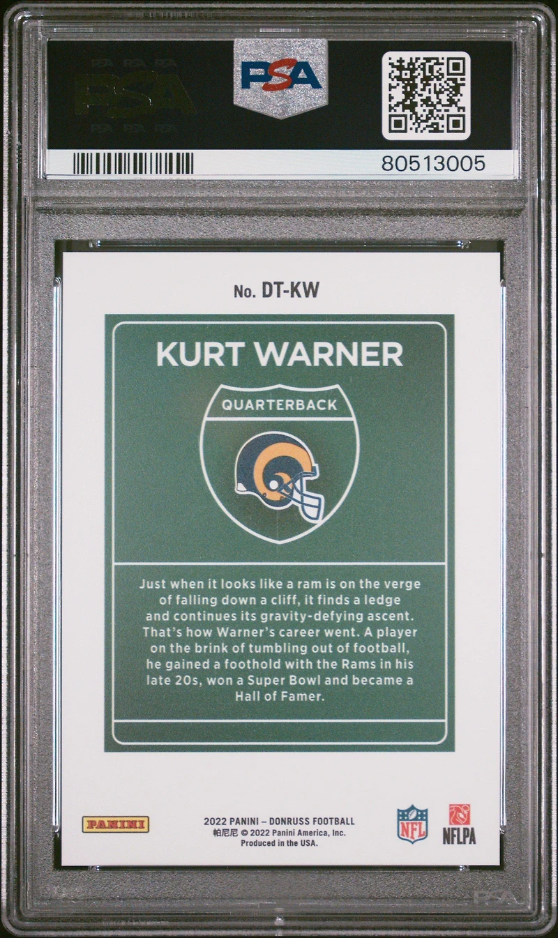 2022 Panini Donruss Downtown Dt-kw Kurt Warner PSA 9