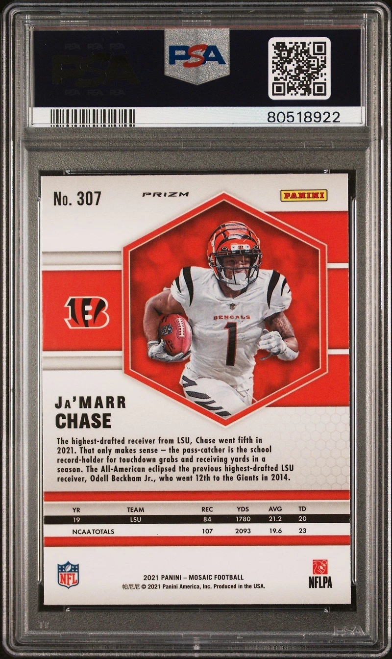 2021 Panini Mosaic 307 Ja’marr Chase PSA 10