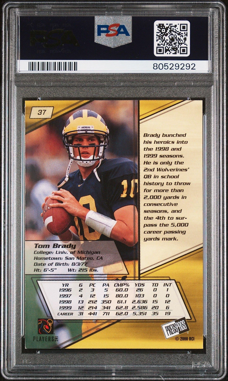 2000 Press Pass 37 Tom Brady PSA 9