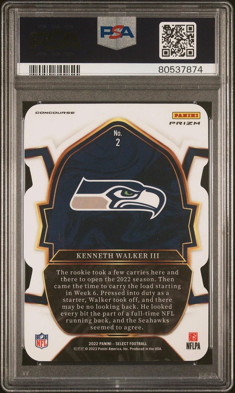 2022 Panini Select 2 Kenneth Walker Iii Die-cut Zebra Prizm PSA 9