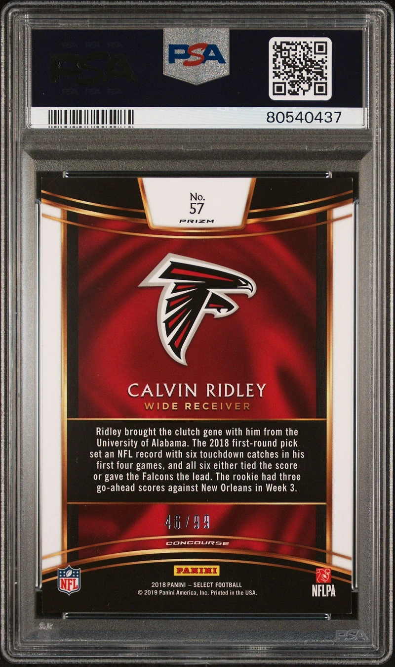 2018 Panini Select 57 Calvin Ridley Maroon Prizm PSA 9