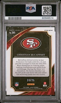 2022 Panini Select 385 Christian Mccaffrey Blue Disco Prizm PSA 10